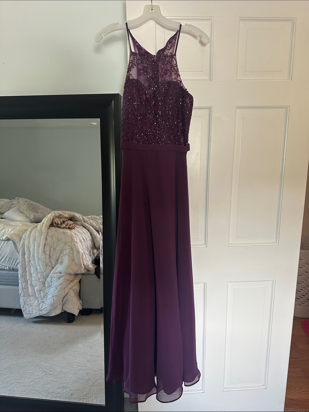 Beaded Halter Maxi Dress in Plum